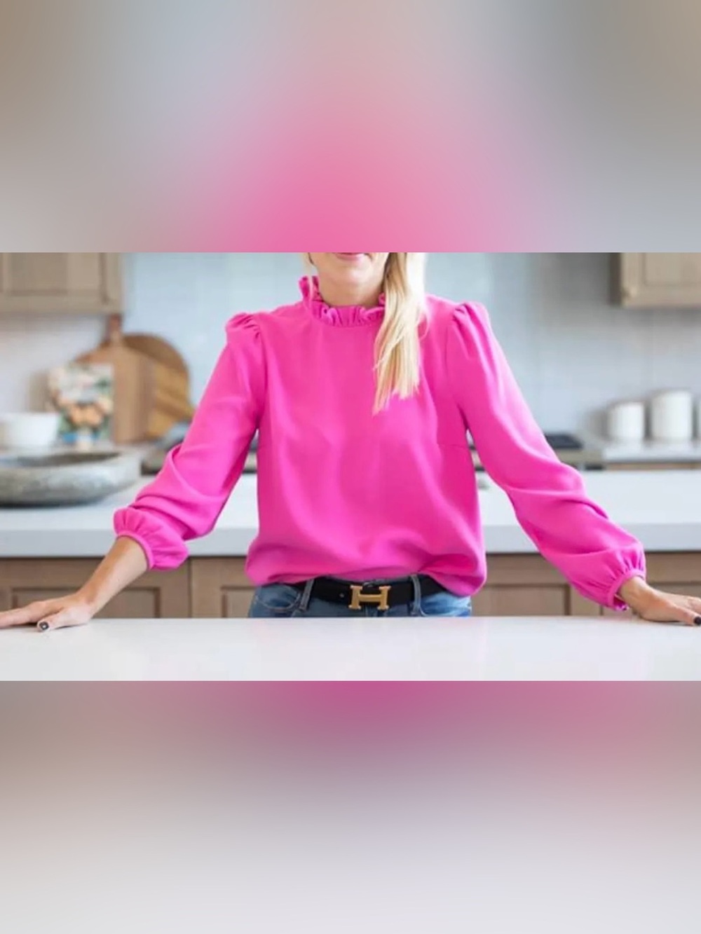 J.Crew Long-Sleeve Ruffleneck Top in 365 Crepe Hot Pink Size Small